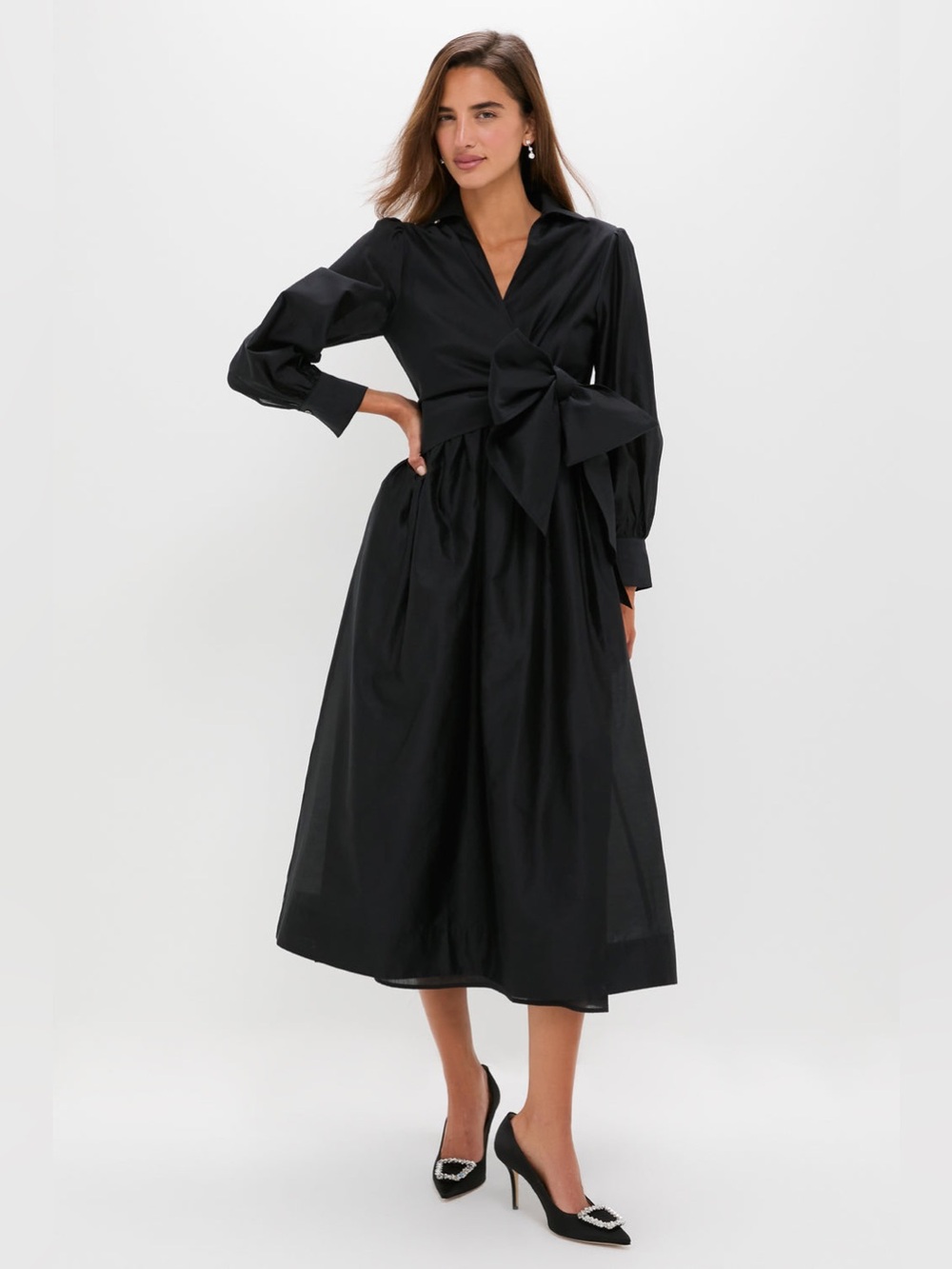 Tuckernuck NWT Black Tie Front Bow Bea Maxi Dress Small Cotton-Silk Wrap Formal